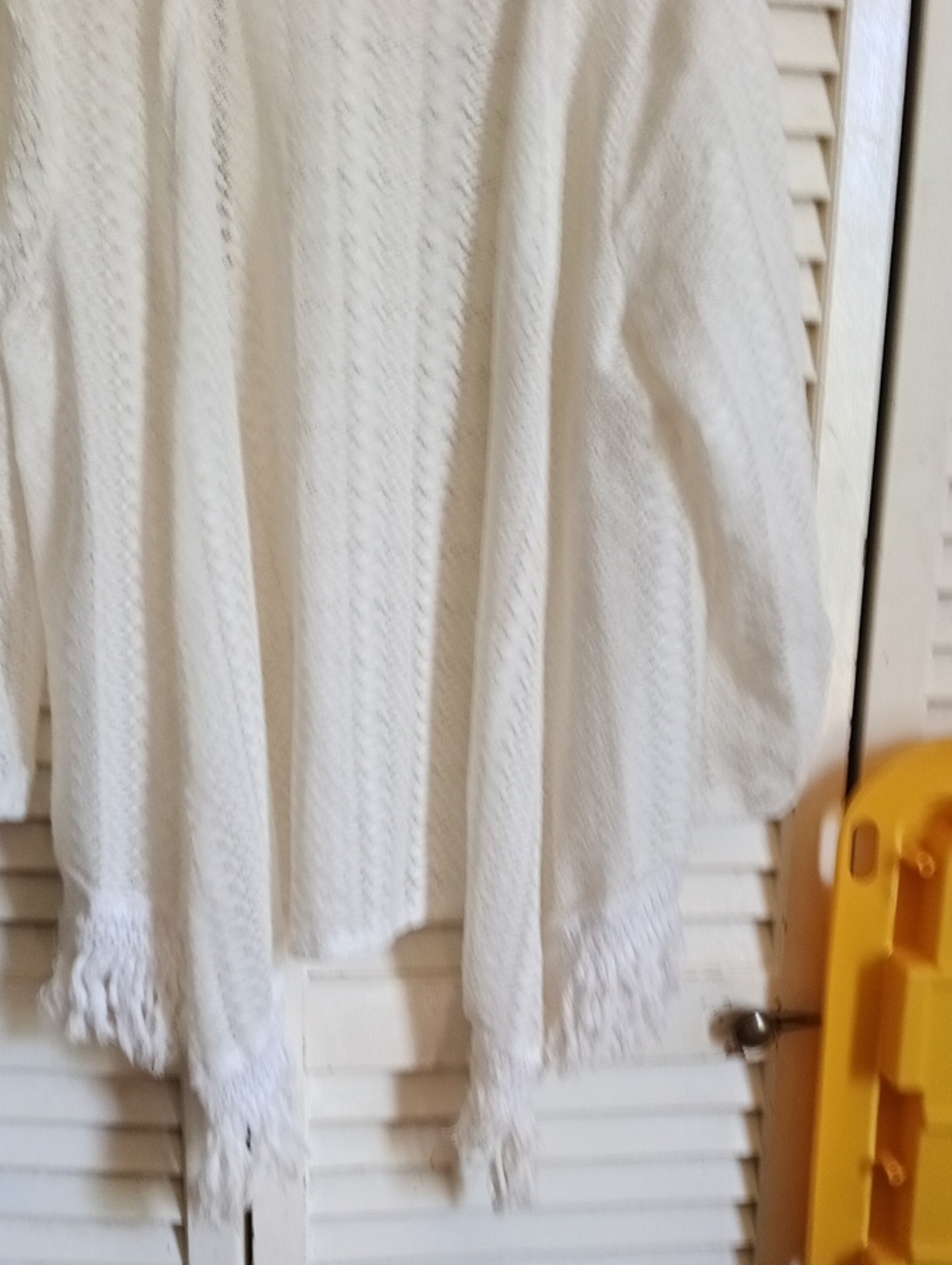 No Boundaries White Fringe Knit Poncho Sweater